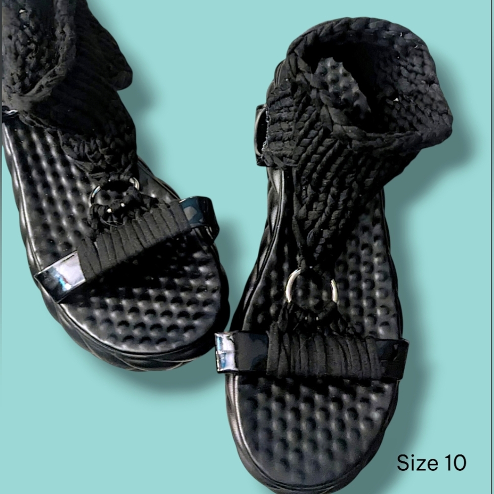 Platform Braided Women's Black Fabric Sandals Size 10 US - Picture 4 of 7